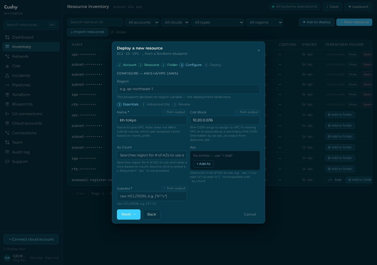 The deploy wizard opened pre-filled from the proposal