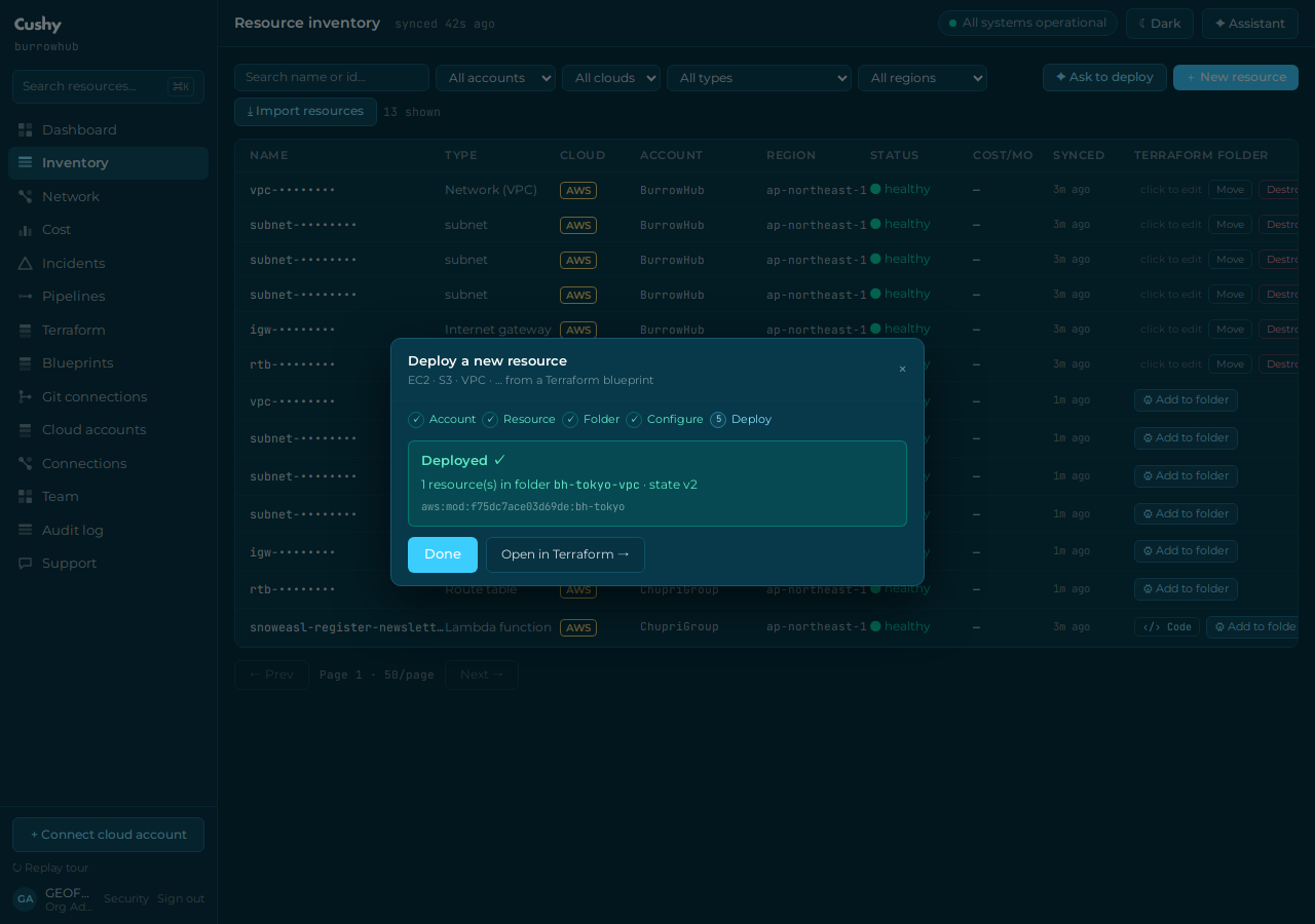 The applied VPC in its Terraform folder